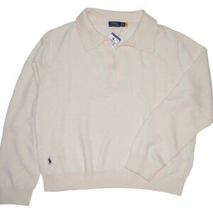 NWT Polo Ralph Women's Merino Wool V Neck Polo Sweater XXL